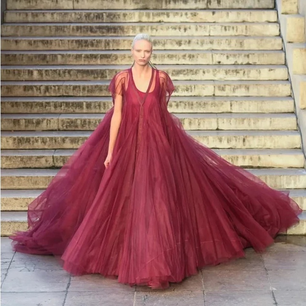 New Rick Owens Tulle Ball Gown Runway Dress Garnet Designer Rare EDFU 2023